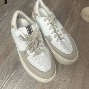 White and Gray Sneakers with Stripe Detail. Shu Shop